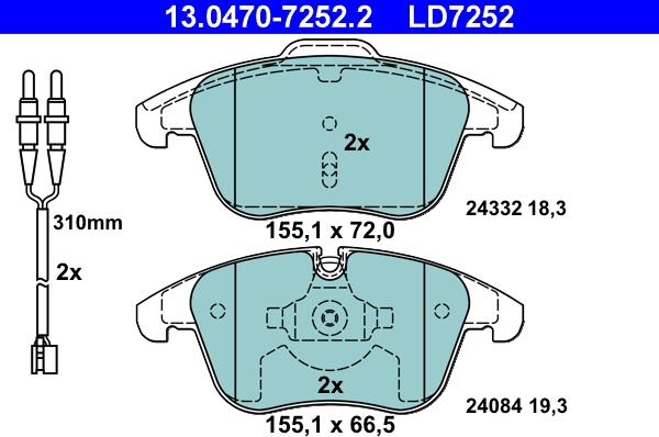 ATE 13.0470-7252.2 - Тормозные колодки, дисковые, комплект autodnr.net