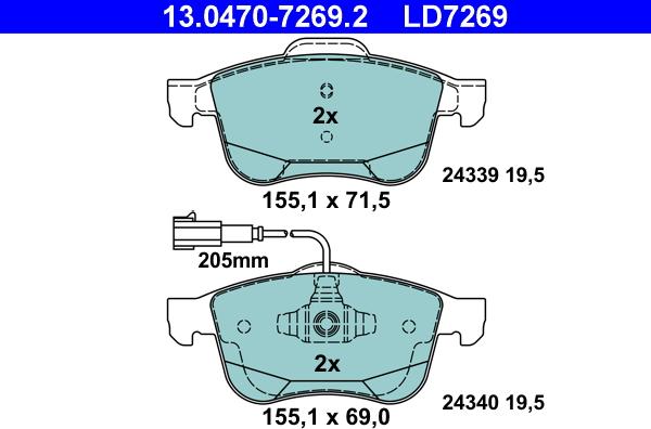 ATE 13.0470-7269.2 - Тормозные колодки, дисковые, комплект avtokuzovplus.com.ua