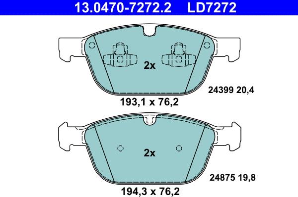 ATE 13.0470-7272.2 - Тормозные колодки, дисковые, комплект avtokuzovplus.com.ua