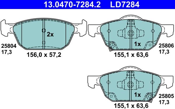 ATE 13.0470-7284.2 - Тормозные колодки, дисковые, комплект avtokuzovplus.com.ua