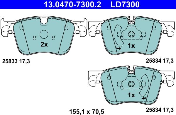 ATE 13.0470-7300.2 - Гальмівні колодки, дискові гальма autocars.com.ua