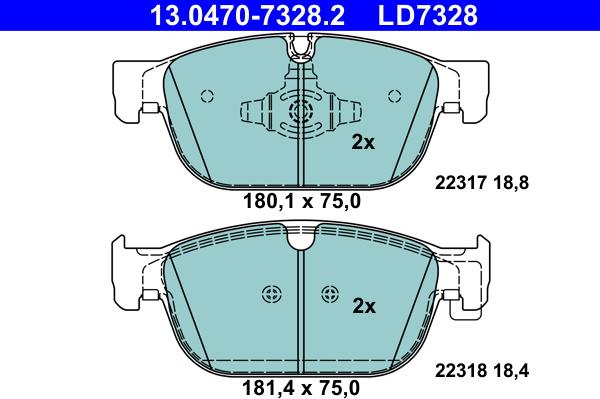 ATE 13.0470-7328.2 - Тормозные колодки, дисковые, комплект avtokuzovplus.com.ua