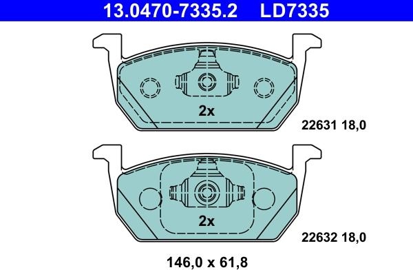 ATE 13.0470-7335.2 - Тормозные колодки, дисковые, комплект avtokuzovplus.com.ua