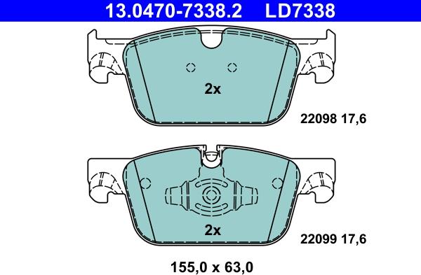 ATE 13.0470-7338.2 - Тормозные колодки, дисковые, комплект avtokuzovplus.com.ua