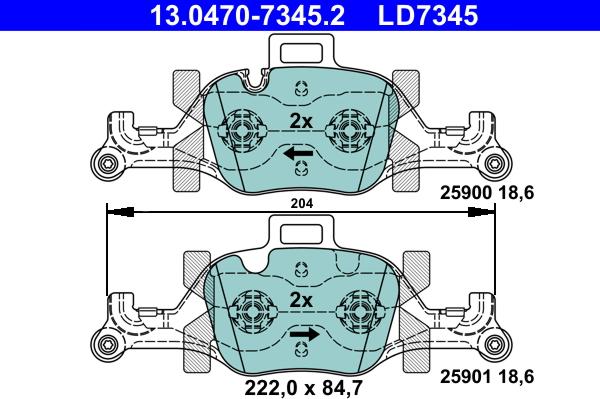 ATE 13.0470-7345.2 - Гальмівні колодки, дискові гальма autocars.com.ua