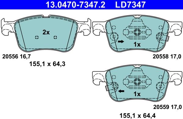 ATE 13.0470-7347.2 - Гальмівні колодки, дискові гальма autocars.com.ua