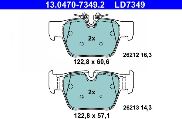 ATE 13.0470-7349.2 - Тормозные колодки, дисковые, комплект avtokuzovplus.com.ua