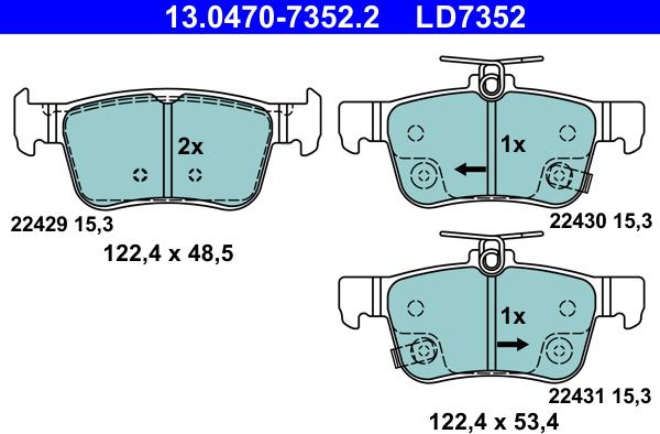 ATE 13.0470-7352.2 - Тормозные колодки, дисковые, комплект autodnr.net