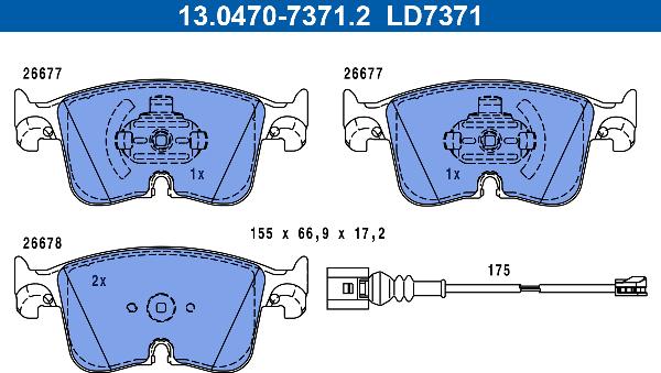 ATE 13.0470-7371.2 - Гальмівні колодки, дискові гальма autocars.com.ua