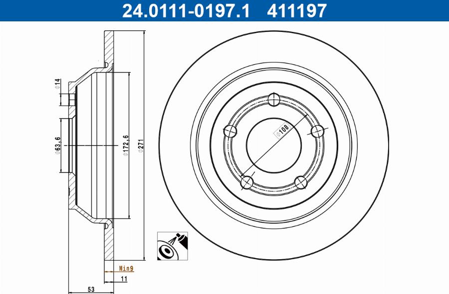 ATE 24.0111-0197.1 - Гальмівний диск autocars.com.ua
