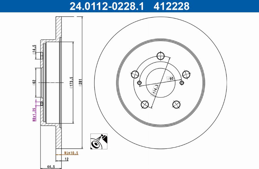 ATE 24.0112-0228.1 - Гальмівний диск autocars.com.ua