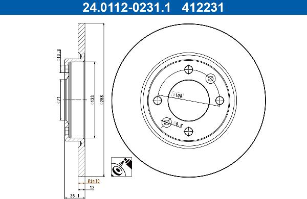 ATE 24.0112-0231.1 - Гальмівний диск autocars.com.ua