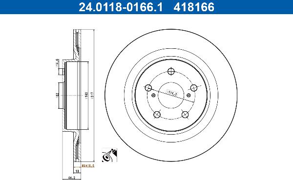 ATE 24.0118-0166.1 - Гальмівний диск autocars.com.ua