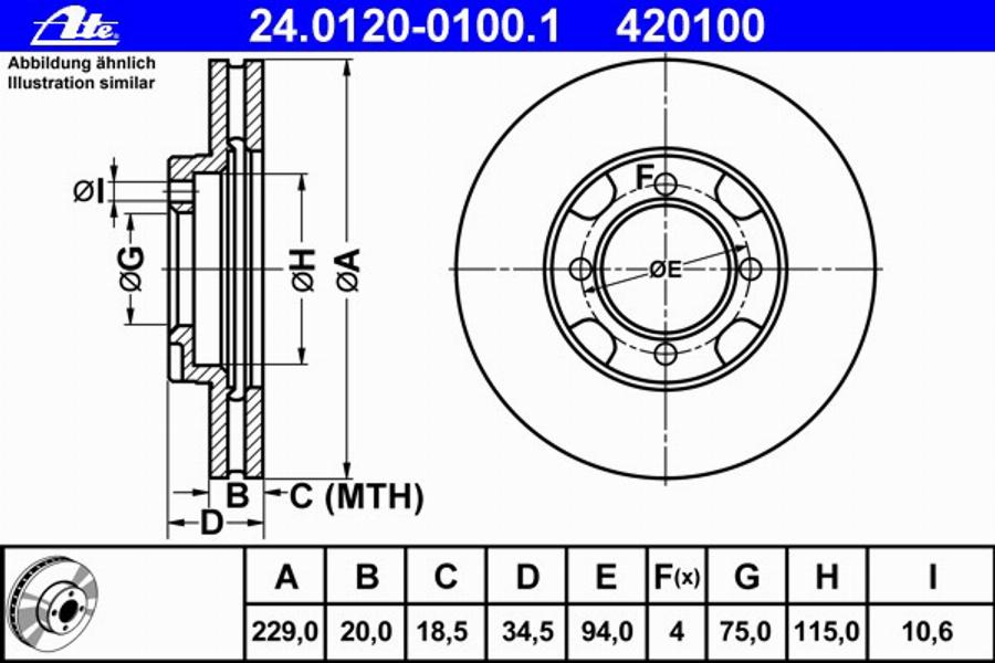 ATE 24012001001 - Тормозной диск avtokuzovplus.com.ua