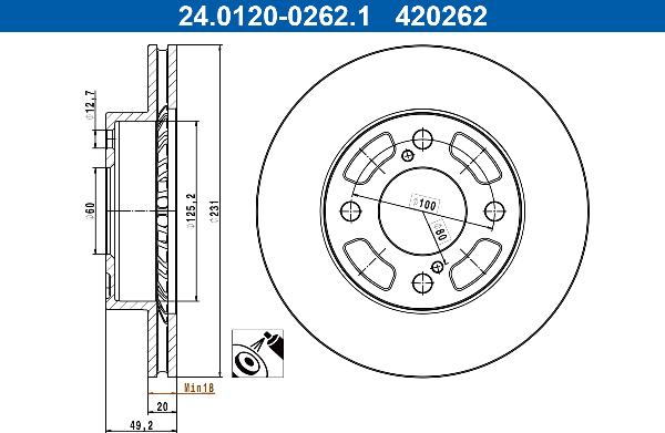 ATE 24.0120-0262.1 - Гальмівний диск autocars.com.ua