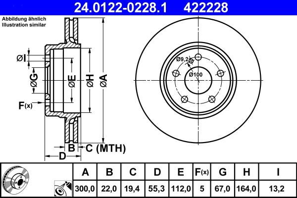 ATE 24.0122-0228.1 - Тормозной диск avtokuzovplus.com.ua
