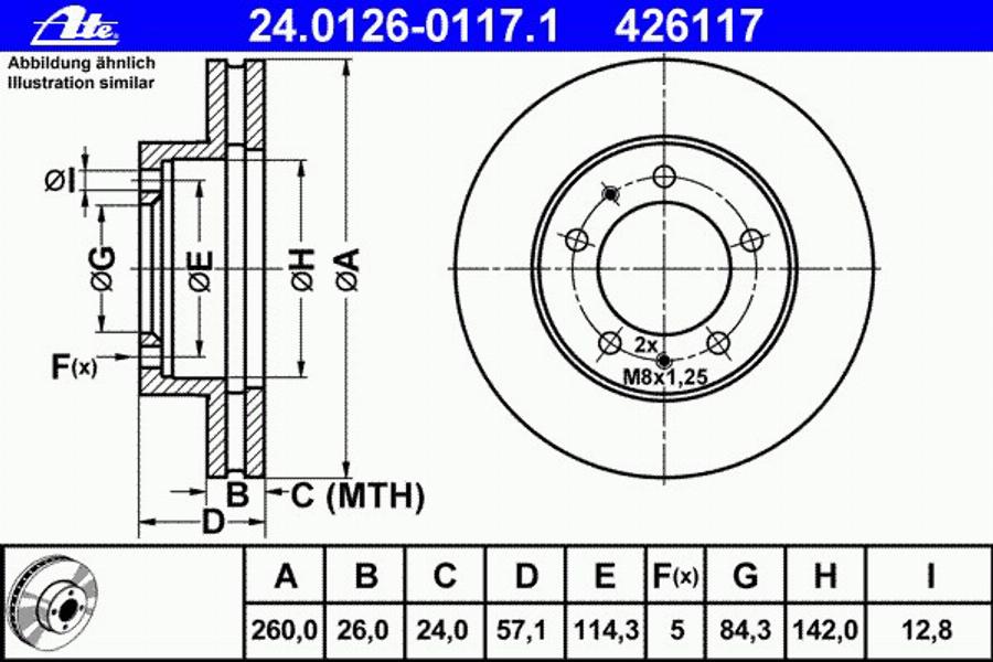 ATE 24 0126 0117 1 - Гальмівний диск autocars.com.ua