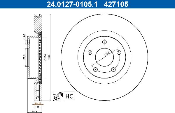 ATE 24.0127-0105.1 - Гальмівний диск autocars.com.ua