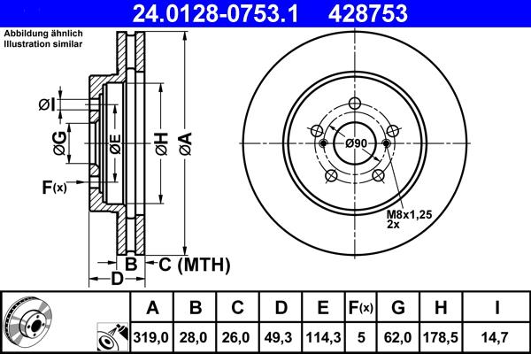 ATE 24.0128-0753.1 - Тормозной диск avtokuzovplus.com.ua