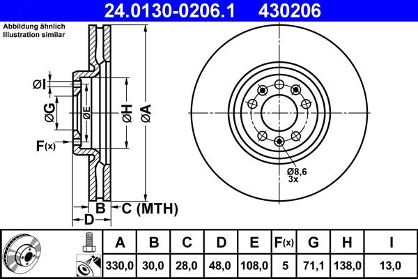 ATE 24.0130-0206.1 - Тормозной диск avtokuzovplus.com.ua