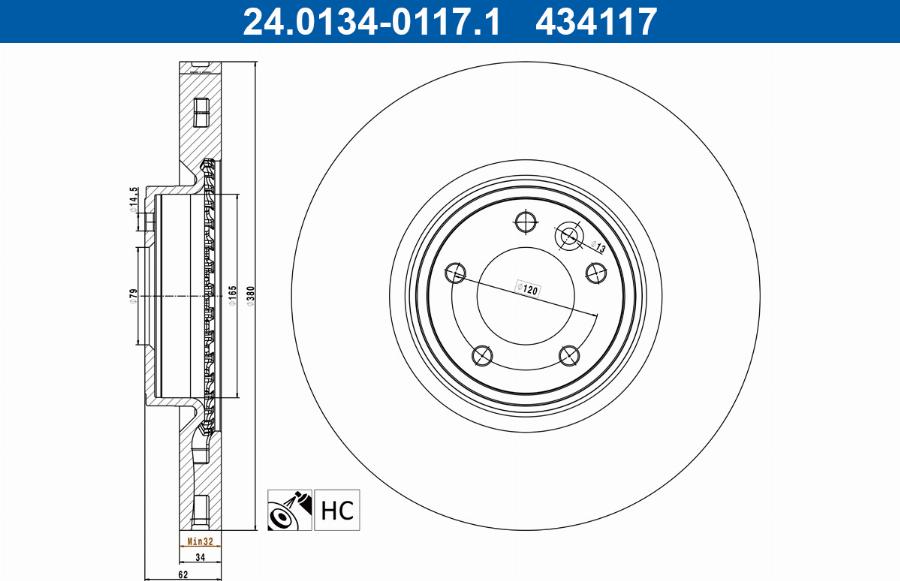 ATE 24.0134-0117.1 - Гальмівний диск autocars.com.ua