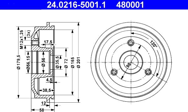 ATE 24.0216-5001.1 - Тормозной барабан avtokuzovplus.com.ua