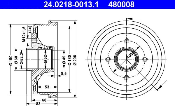 ATE 24.0218-0013.1 - Тормозной барабан avtokuzovplus.com.ua