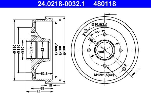 ATE 24.0218-0032.1 - Гальмівний барабан autocars.com.ua