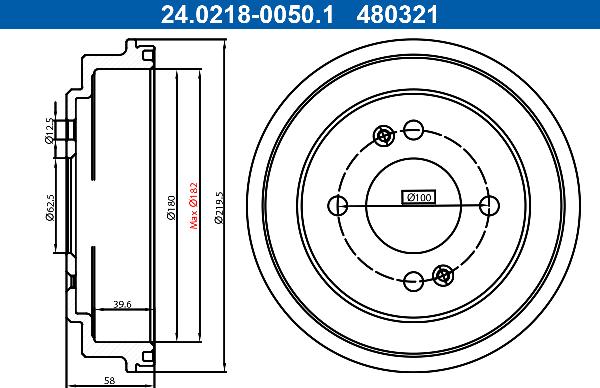 ATE 24.0218-0050.1 - Гальмівний барабан autocars.com.ua