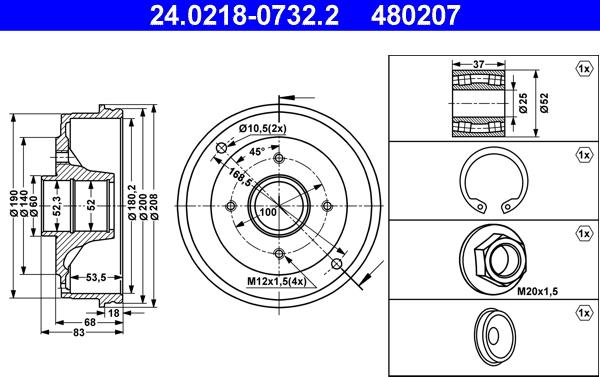 ATE 24.0218-0732.2 - Тормозной барабан avtokuzovplus.com.ua