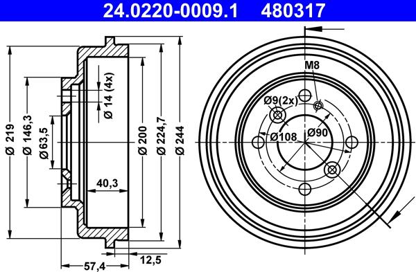 ATE 24.0220-0009.1 - Тормозной барабан avtokuzovplus.com.ua