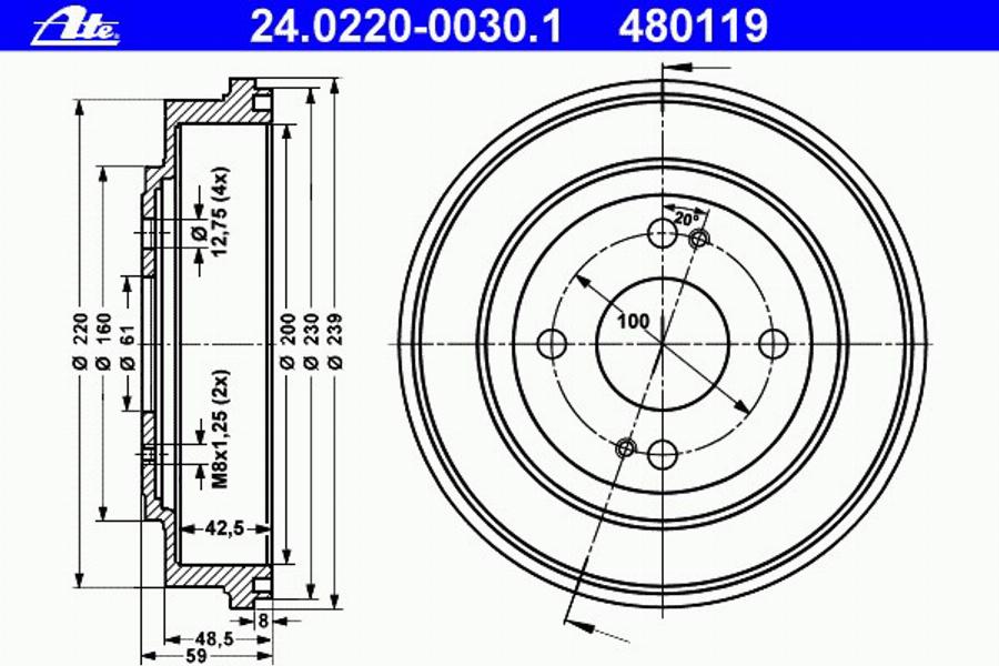 ATE 24 0220 0030 1 - Тормозной барабан avtokuzovplus.com.ua