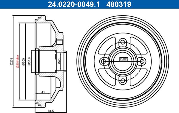 ATE 24.0220-0049.1 - Гальмівний барабан autocars.com.ua