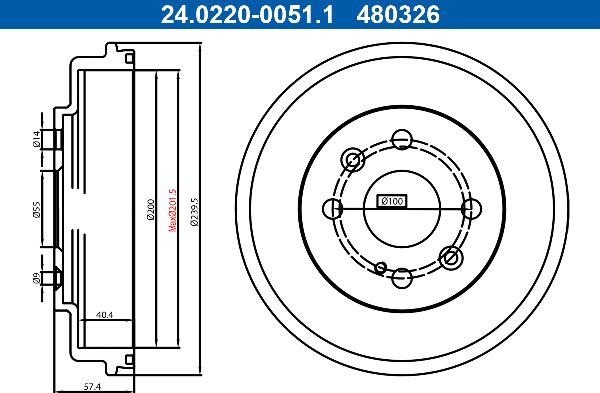 ATE 24.0220-0051.1 - Гальмівний барабан autocars.com.ua