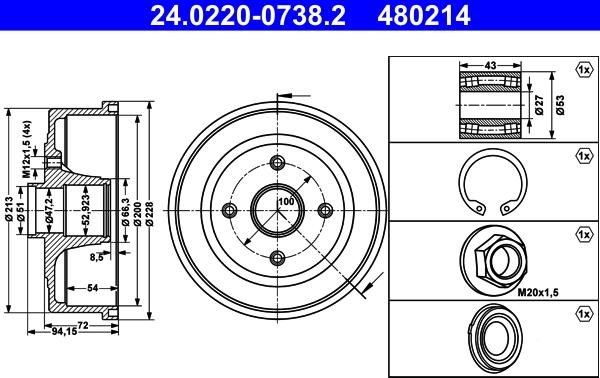 ATE 24022007382 - Гальмівний барабан autocars.com.ua