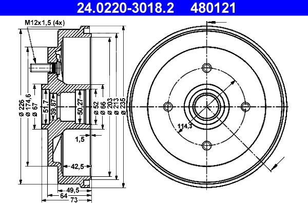 ATE 24.0220-3018.2 - Гальмівний барабан autocars.com.ua