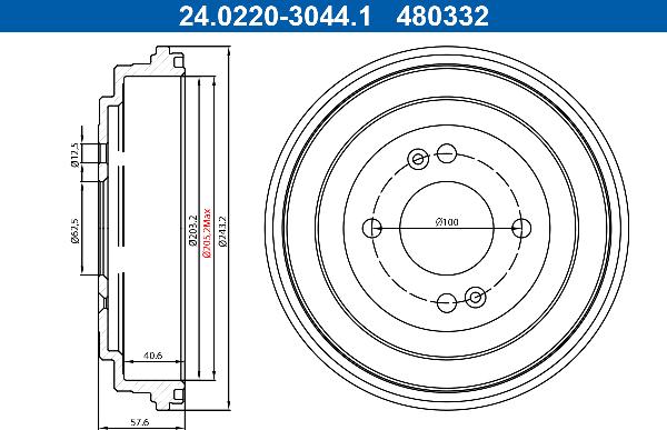 ATE 24.0220-3044.1 - Гальмівний барабан autocars.com.ua