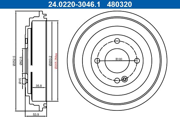 ATE 24.0220-3046.1 - Гальмівний барабан autocars.com.ua