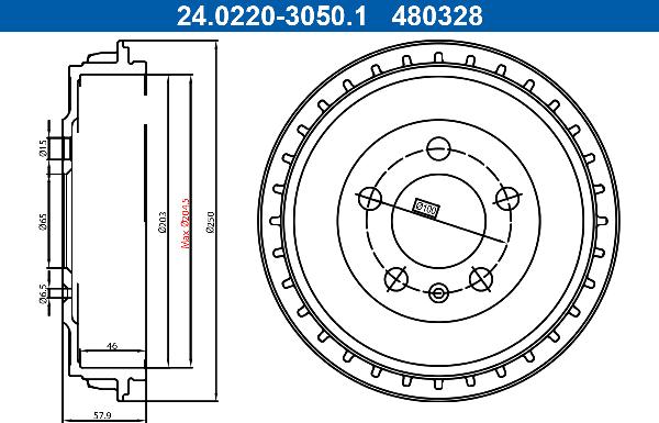 ATE 24.0220-3050.1 - Гальмівний барабан autocars.com.ua