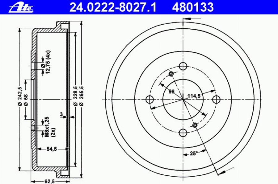 ATE 24022280271 - Тормозной барабан avtokuzovplus.com.ua