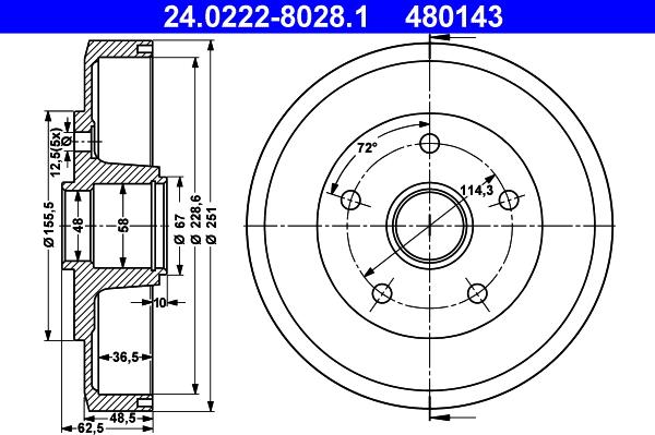 ATE 24.0222-8028.1 - Гальмівний барабан autocars.com.ua