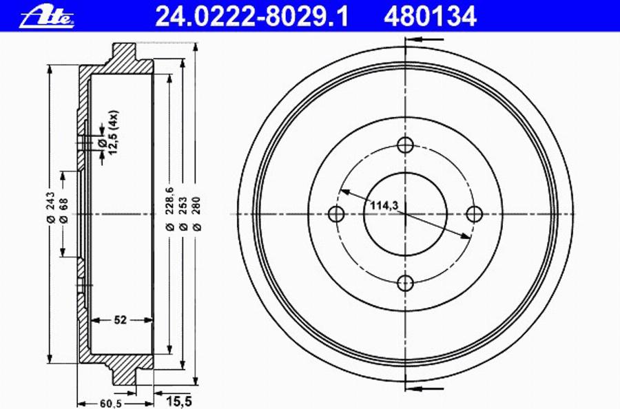 ATE 24022280291 - Тормозной барабан avtokuzovplus.com.ua