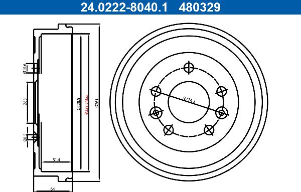 ATE 24.0222-8040.1 - Гальмівний барабан autocars.com.ua