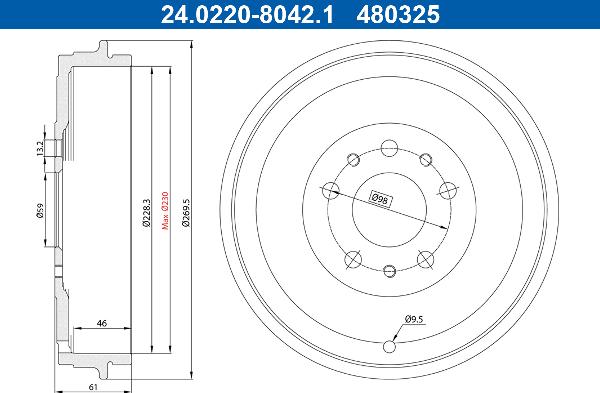 ATE 24.0222-8042.1 - Гальмівний барабан autocars.com.ua
