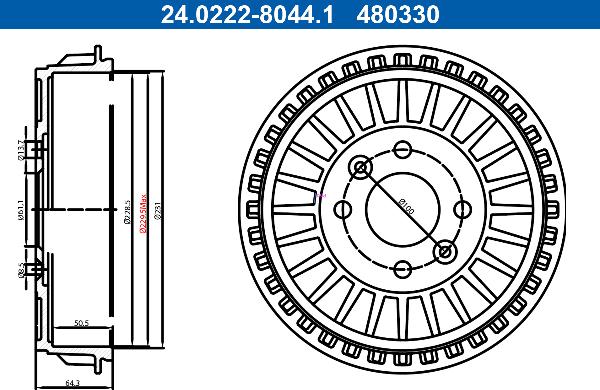 ATE 24.0222-8044.1 - Гальмівний барабан autocars.com.ua