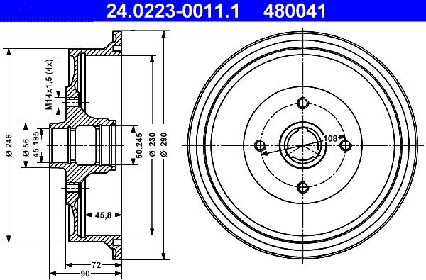 ATE 24.0223-0011.1 - Гальмівний барабан autocars.com.ua
