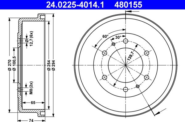 ATE 24.0225-4014.1 - Тормозной барабан avtokuzovplus.com.ua