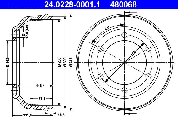 ATE 24.0228-0001.1 - Тормозной барабан avtokuzovplus.com.ua