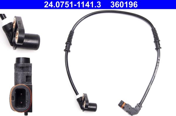 ATE 24.0751-1141.3 - Датчик ABS, частота обертання колеса autocars.com.ua