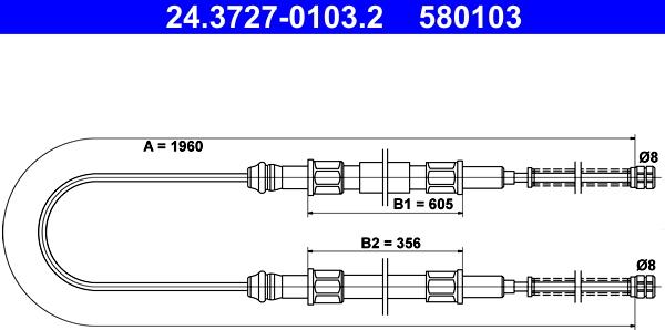 ATE 24.3727-0103.2 - Трос, гальмівна система autocars.com.ua